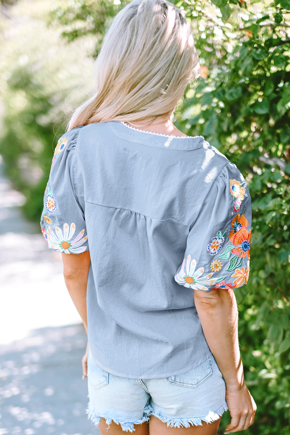 The Floral Whisper Embroidered Puff Sleeve Blouse