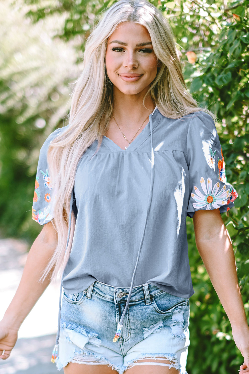 The Floral Whisper Embroidered Puff Sleeve Blouse