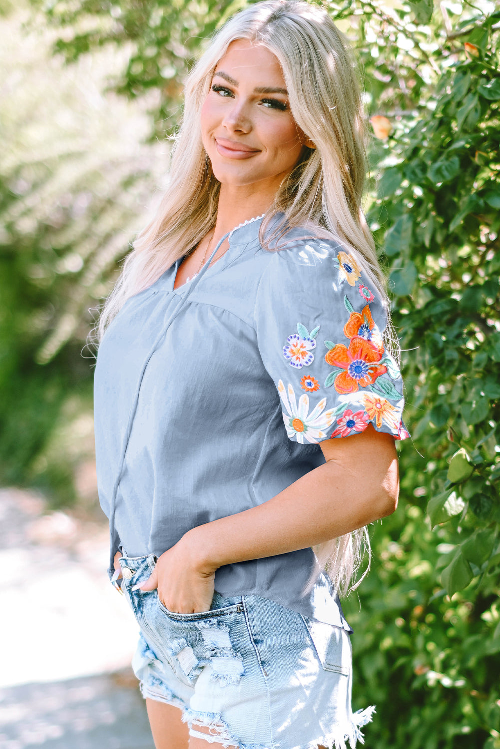 The Floral Whisper Embroidered Puff Sleeve Blouse