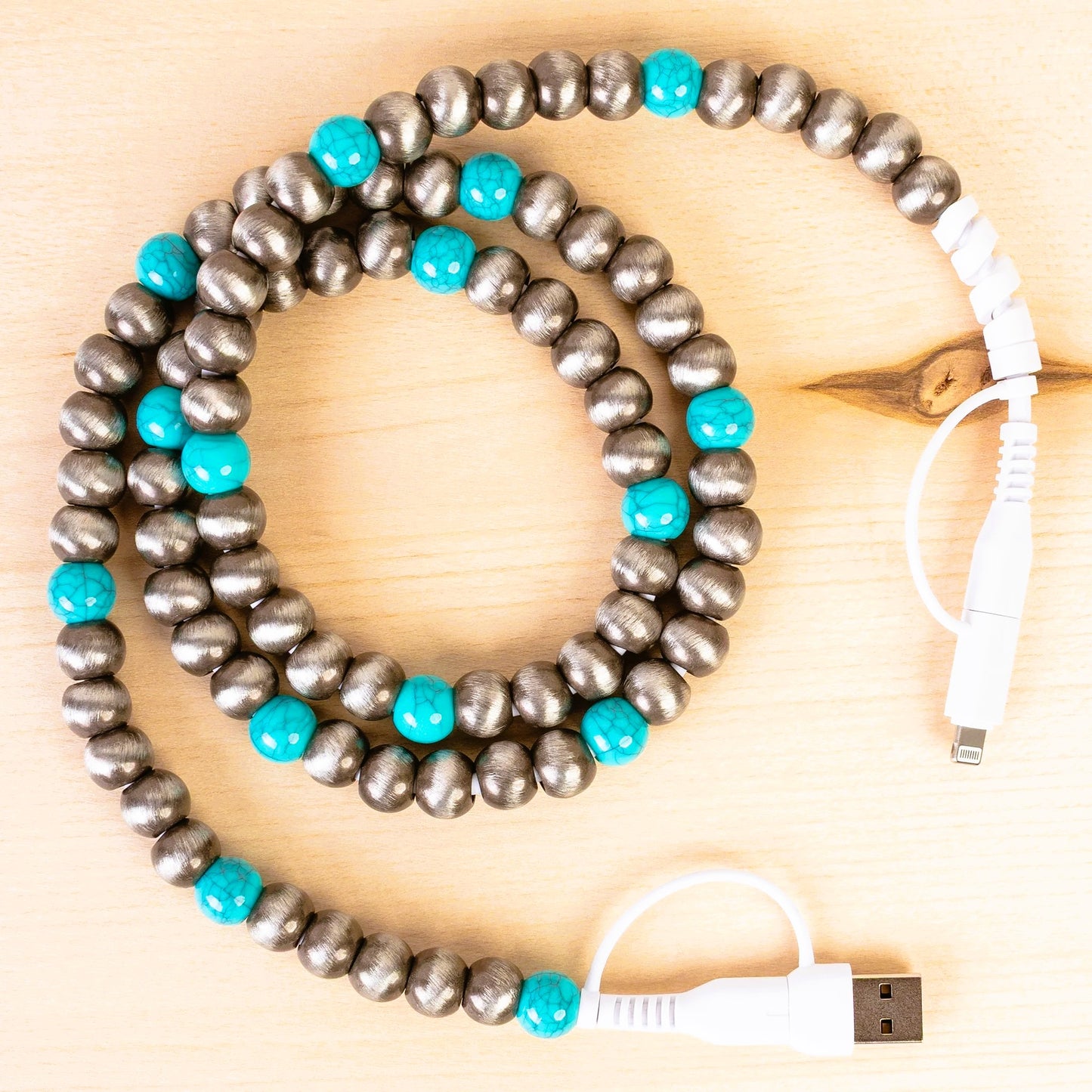 4-in-1 Beaded Charging Cable -Turquoise and Silver