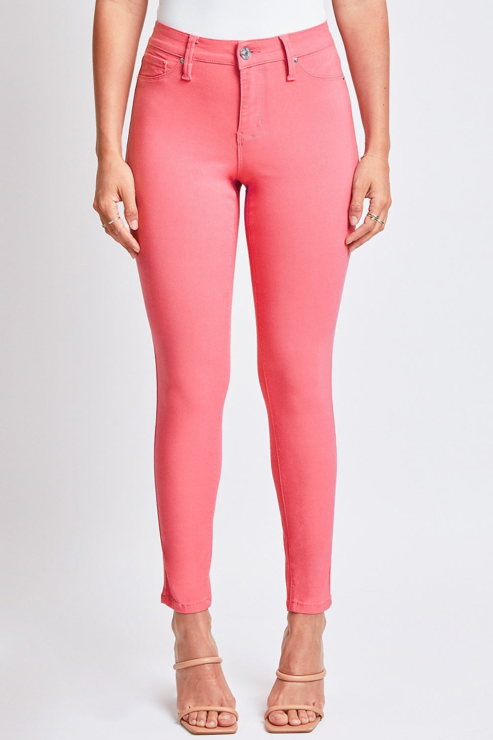 YMI Jeanswear Hyperstretch Mid-Rise Skinny Jeans-Shell Pink