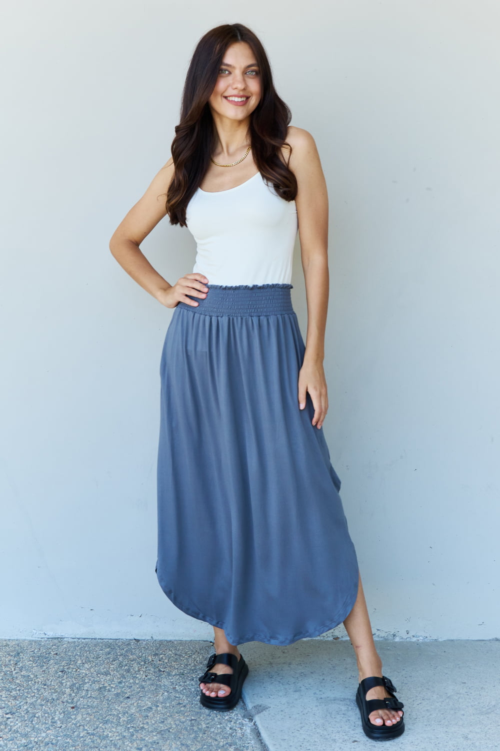 Comfort Princess High Waist  Maxi Skirt in Dusty Blue