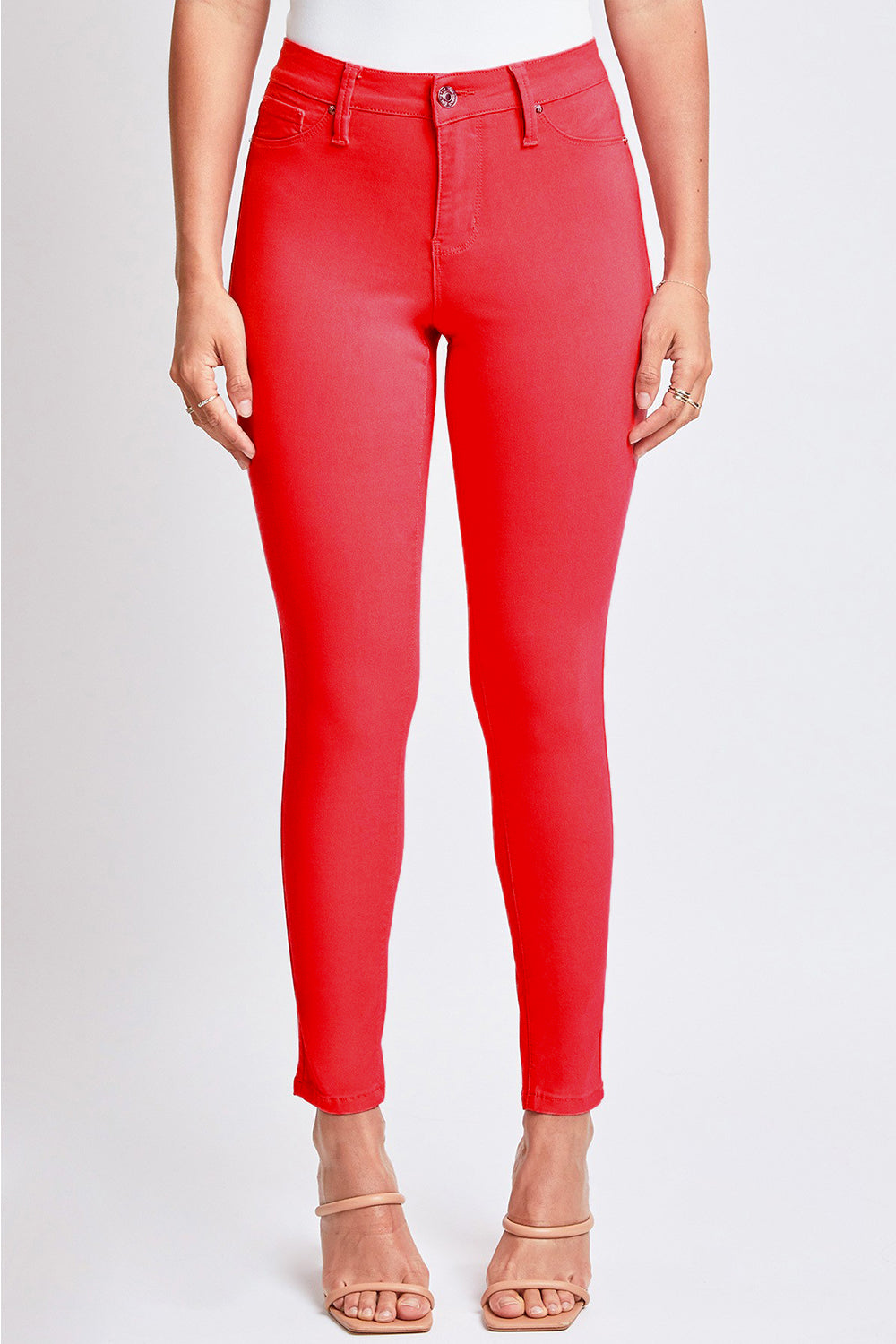 YMI Jeanswear Hyperstretch Mid-Rise Skinny Jeans-Ruby Red