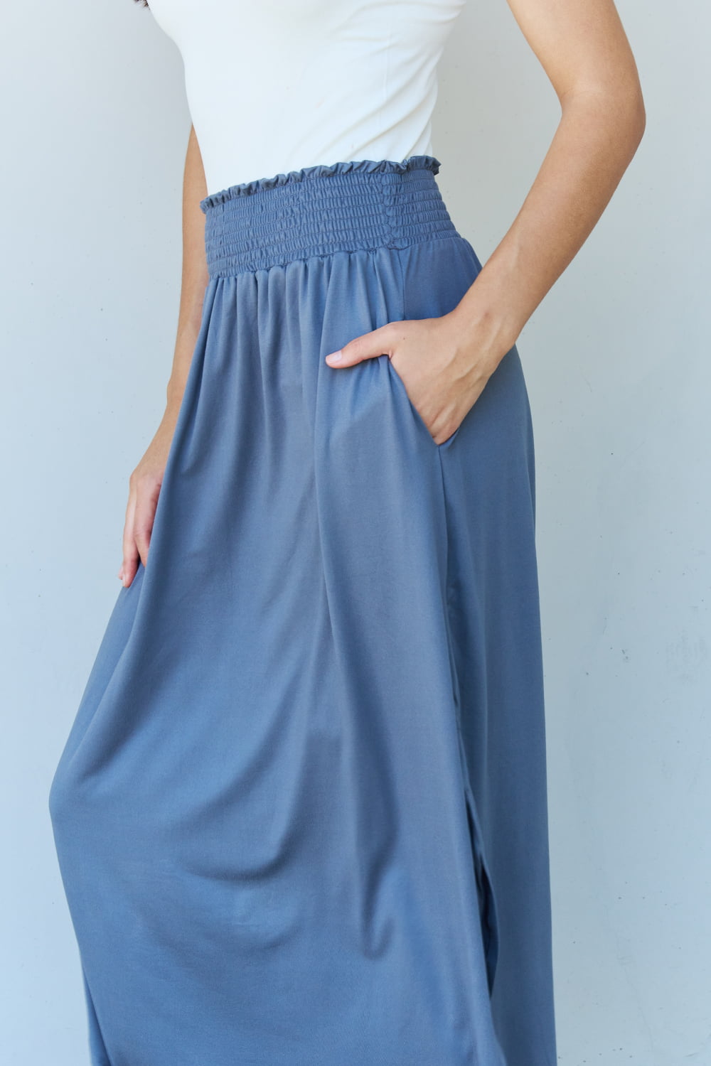 Comfort Princess High Waist  Maxi Skirt in Dusty Blue