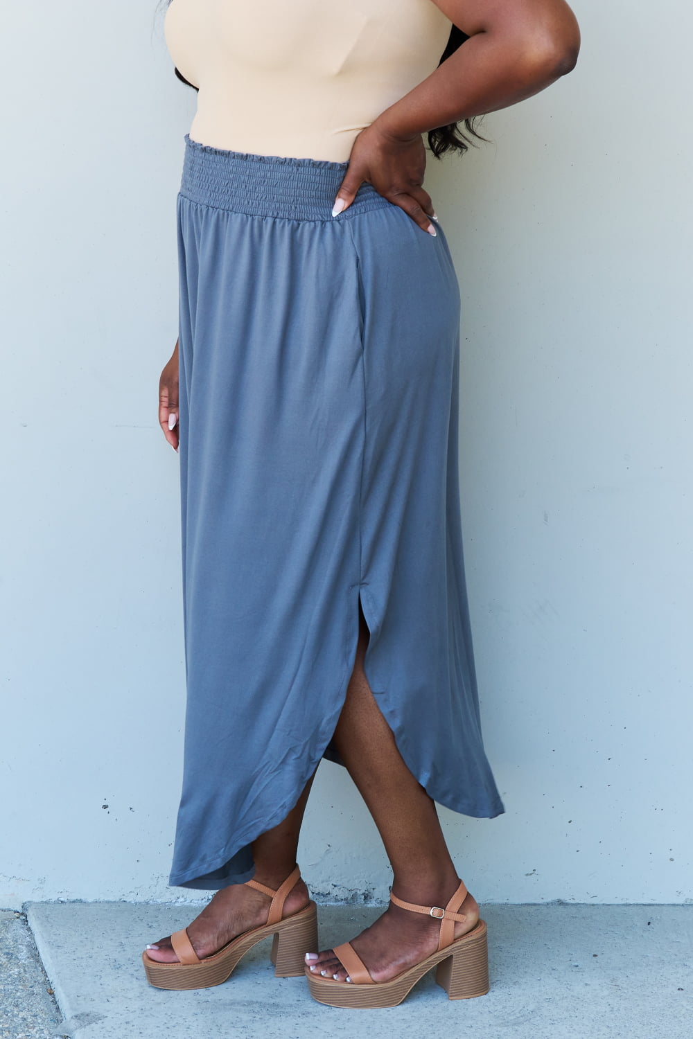 Comfort Princess High Waist  Maxi Skirt in Dusty Blue