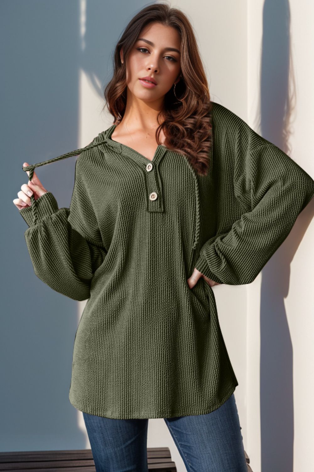 Cozy Ridge Half Button Long Sleeve Hoodie in 3 Colors