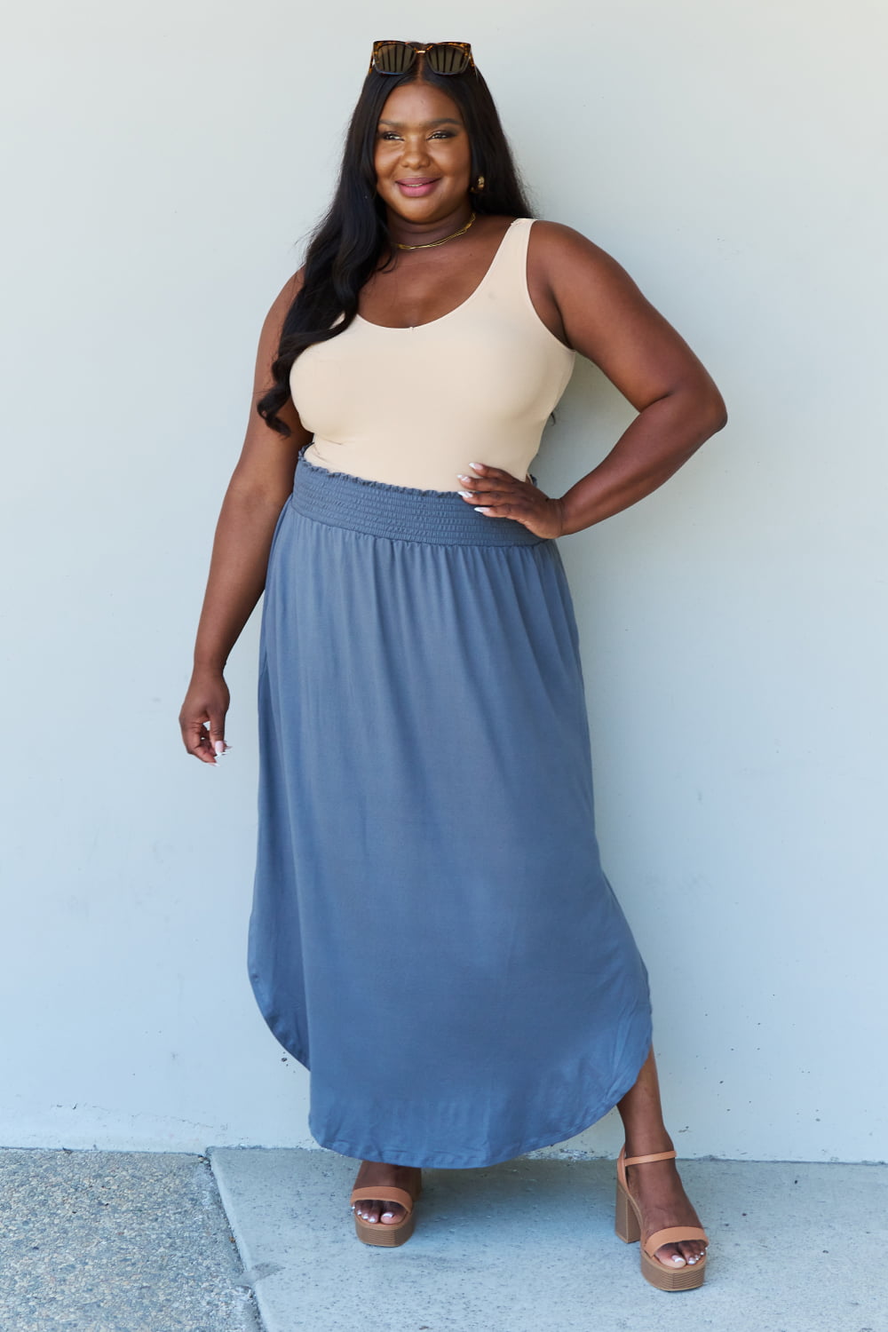 Comfort Princess High Waist  Maxi Skirt in Dusty Blue