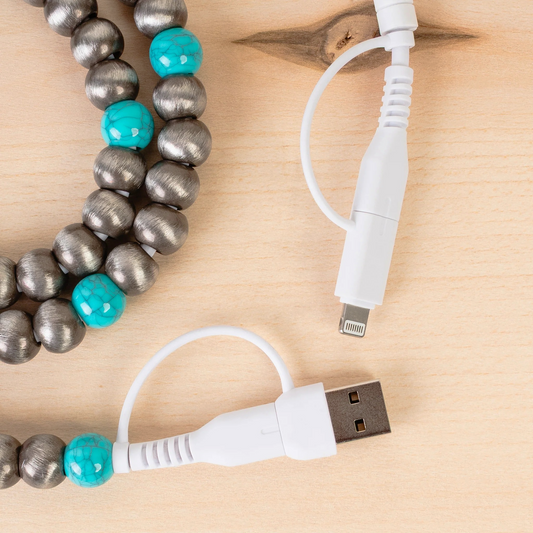 4-in-1  Beaded Charging Cable -Turquoise and Silver