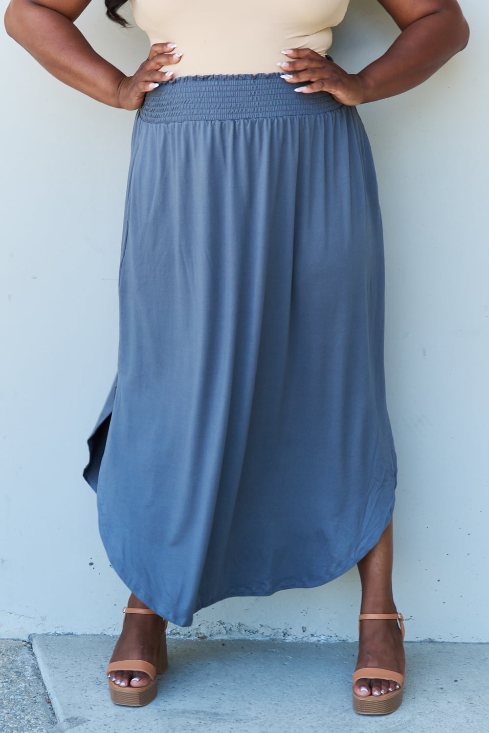 Comfort Princess High Waist  Maxi Skirt in Dusty Blue