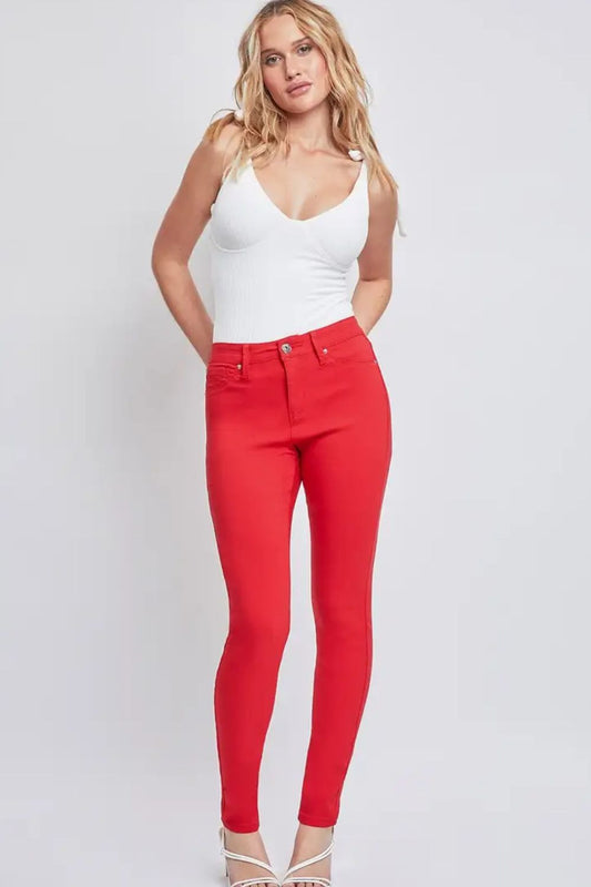 YMI Jeanswear Hyperstretch Mid-Rise Skinny Jeans-Ruby Red