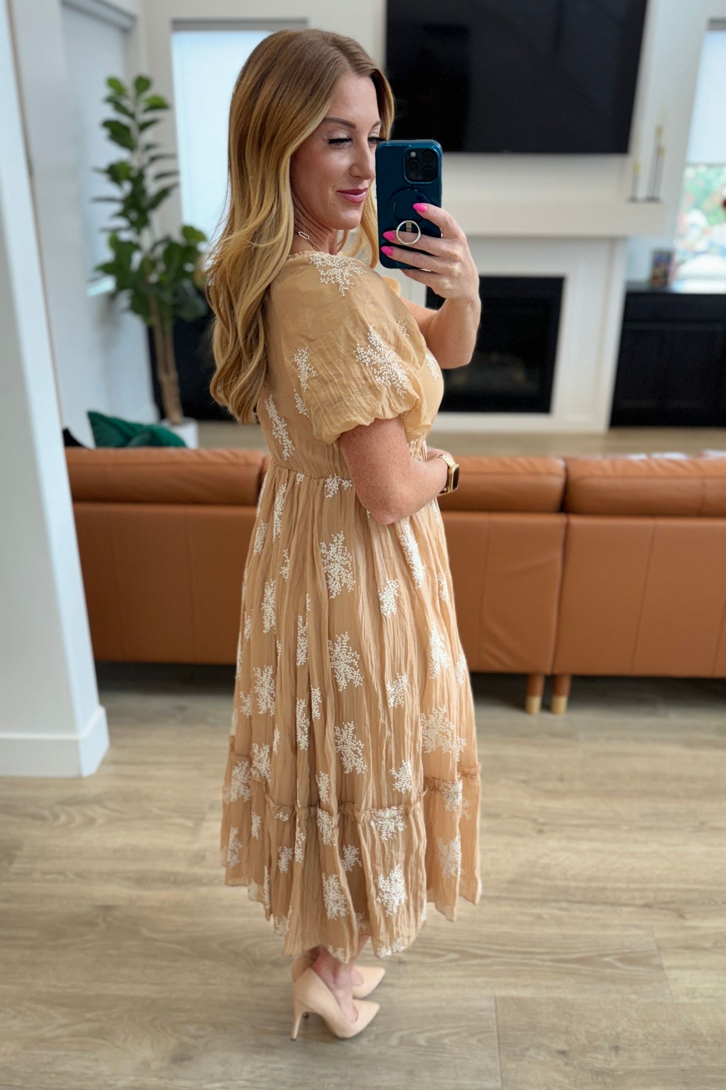 Trusting My Intuition Balloon Sleeve Dress in Camel