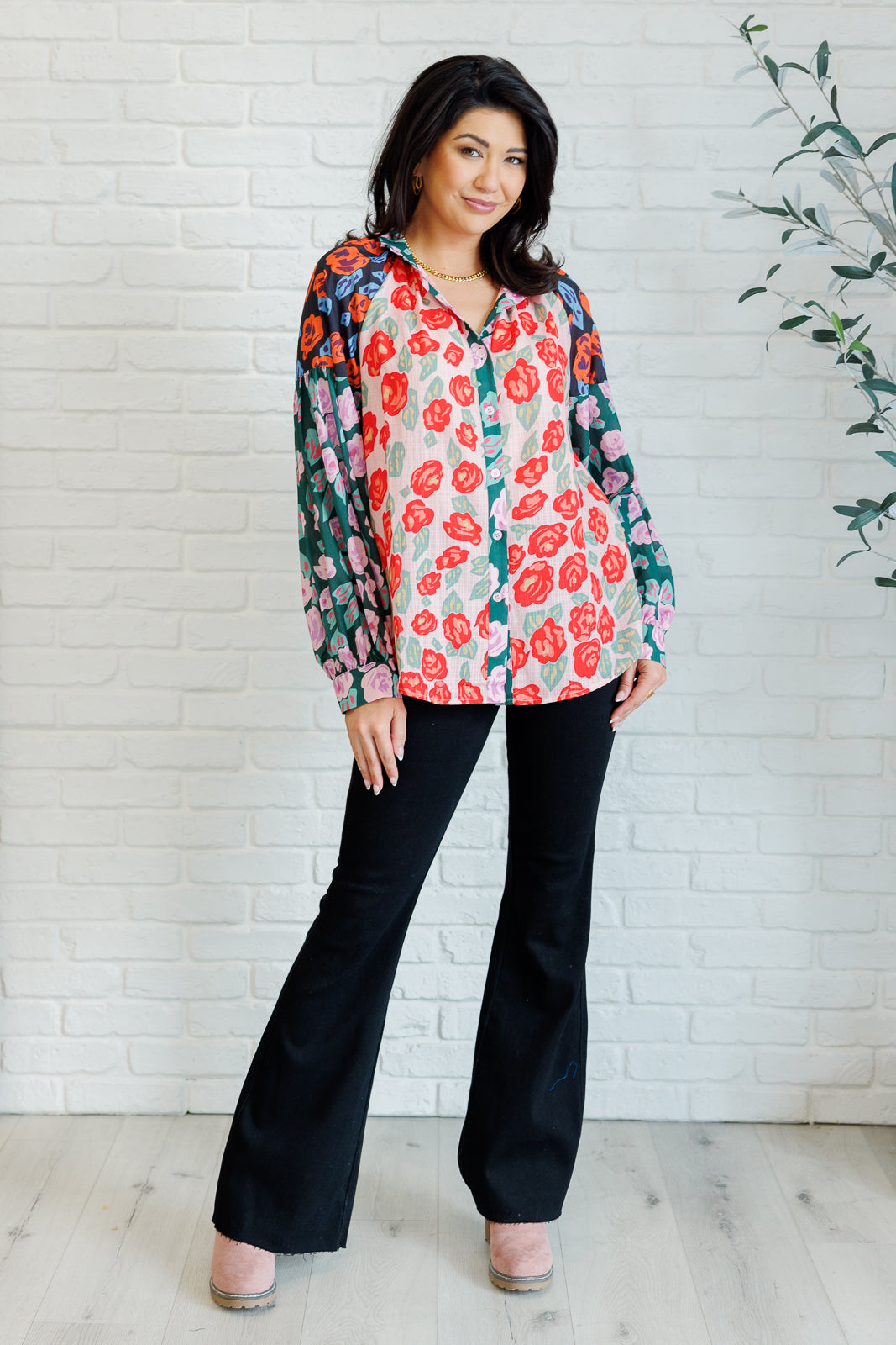 Presupposed Ideas Mixed Print Button Up Blouse