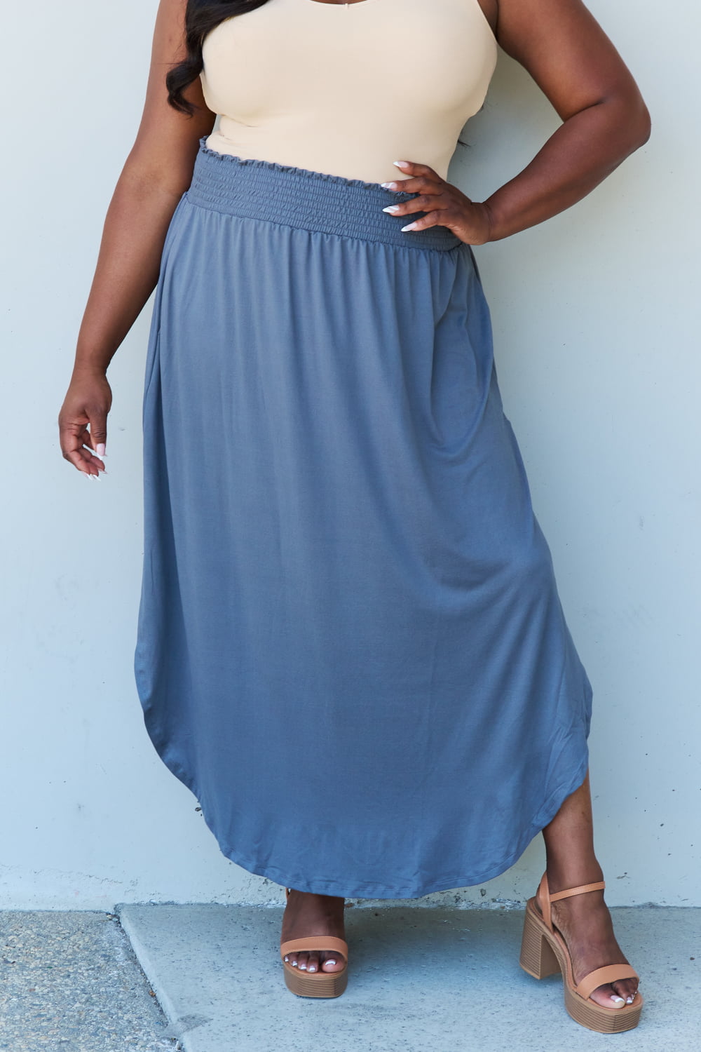 Comfort Princess High Waist  Maxi Skirt in Dusty Blue