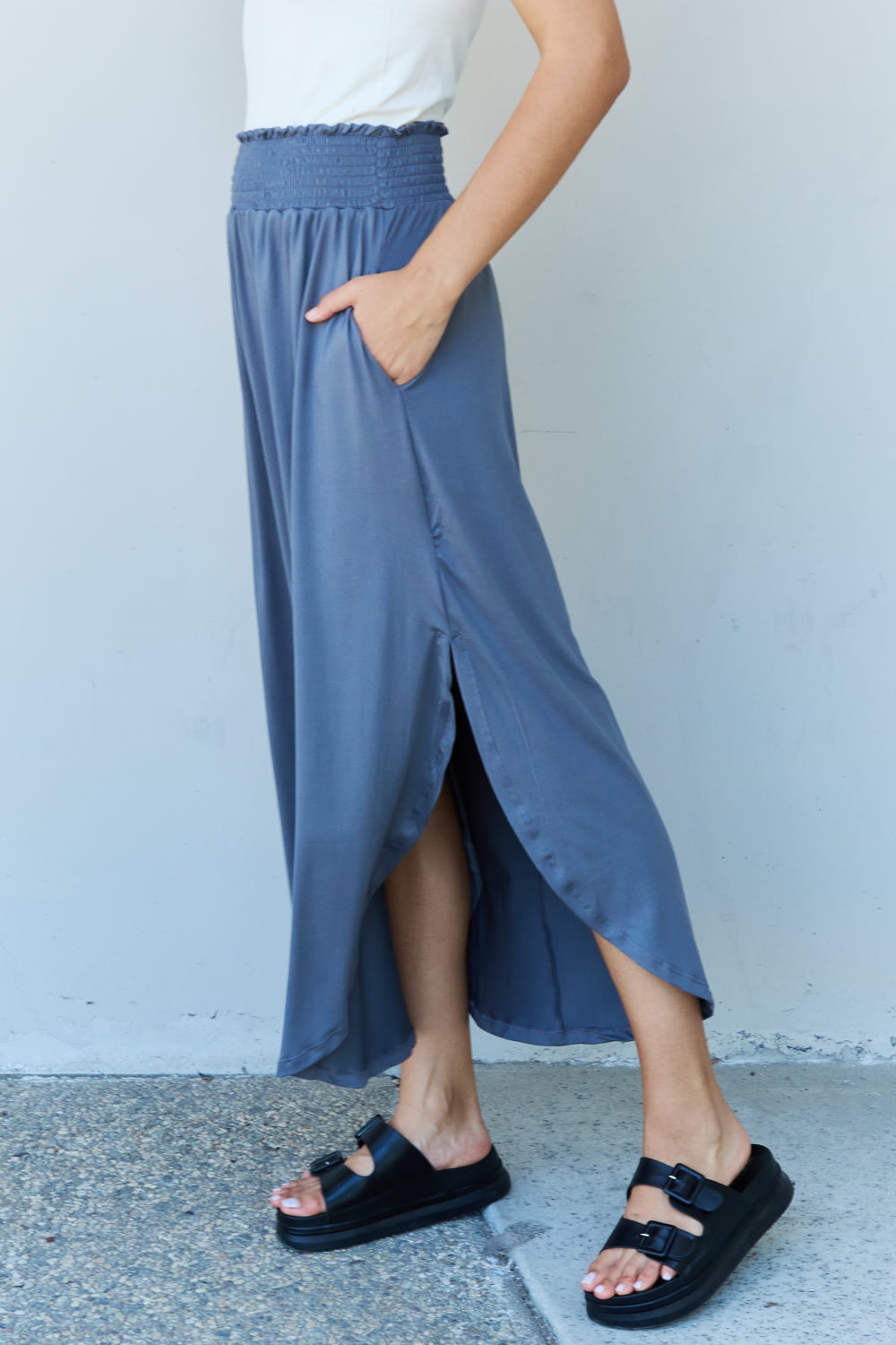 Comfort Princess High Waist  Maxi Skirt in Dusty Blue