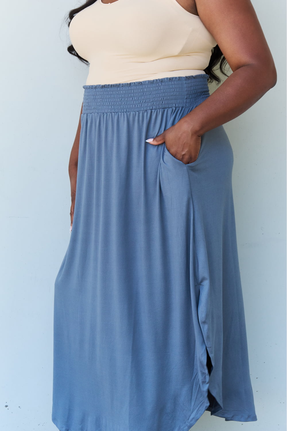 Comfort Princess High Waist  Maxi Skirt in Dusty Blue