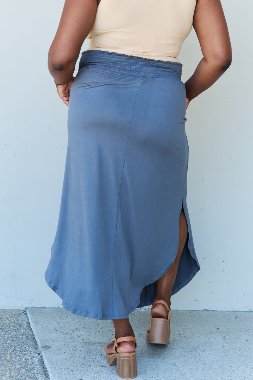 Comfort Princess High Waist  Maxi Skirt in Dusty Blue