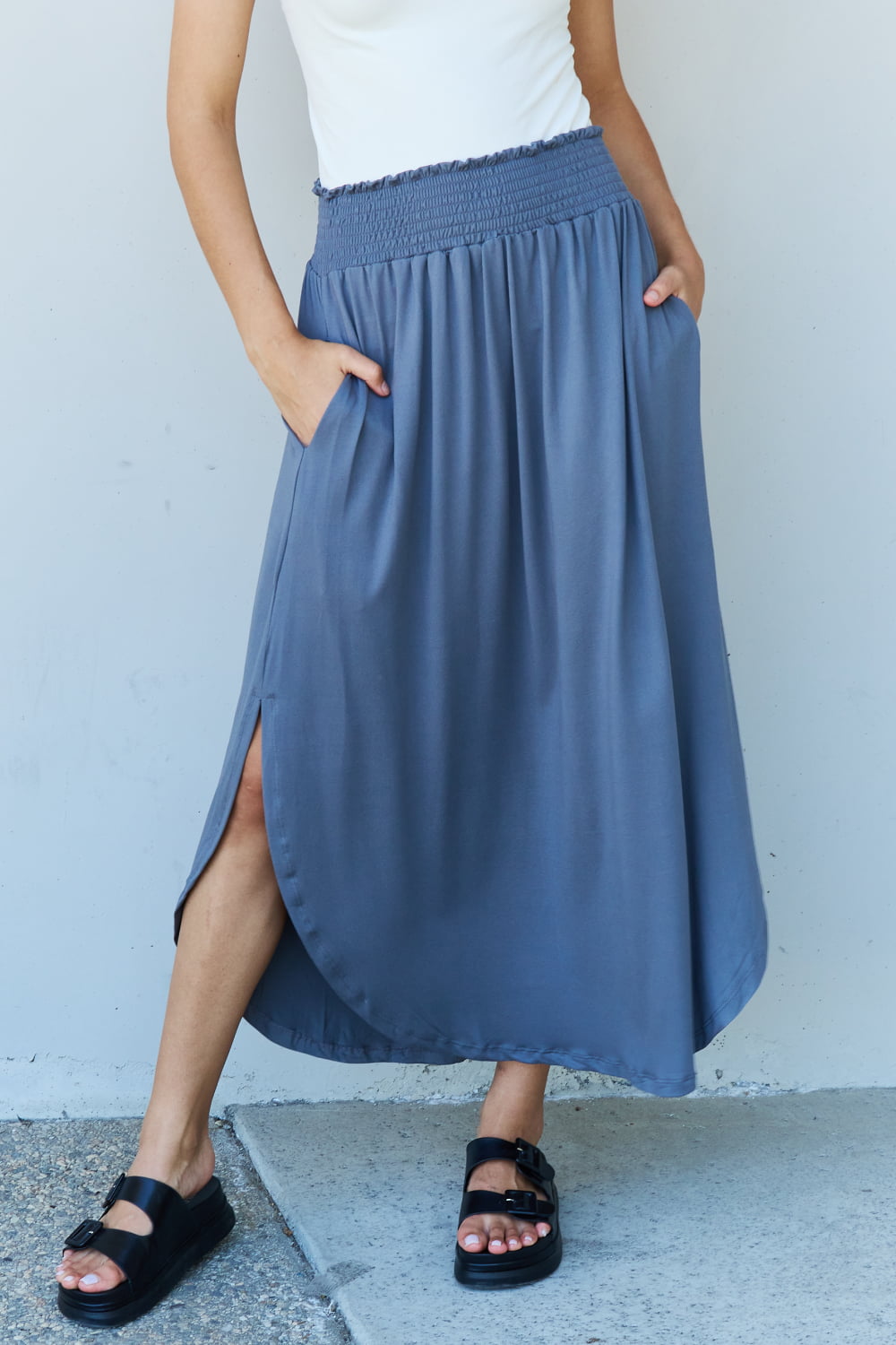 Comfort Princess High Waist  Maxi Skirt in Dusty Blue