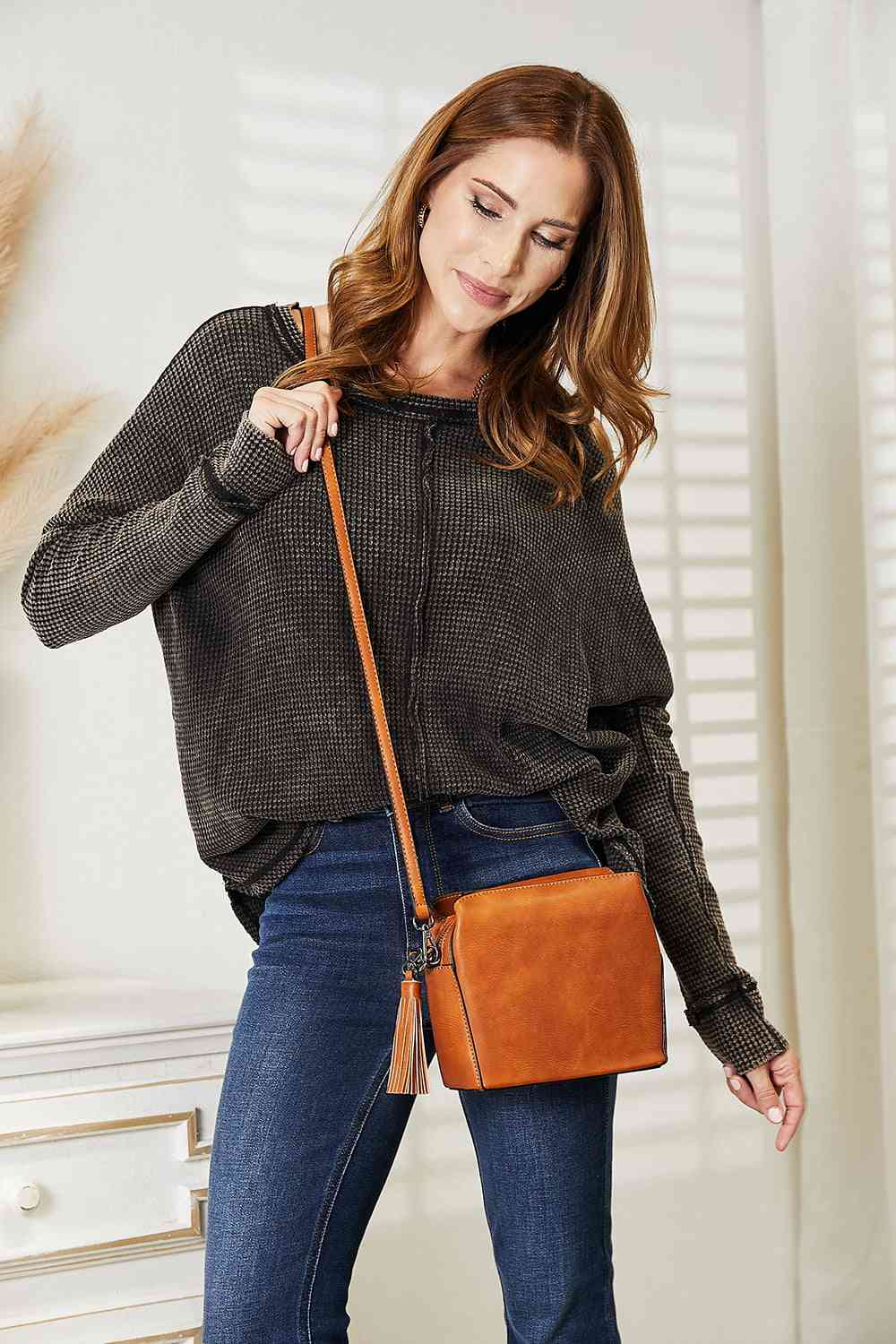 Taylor- Faux Leather Crossbody Bag with Tassel